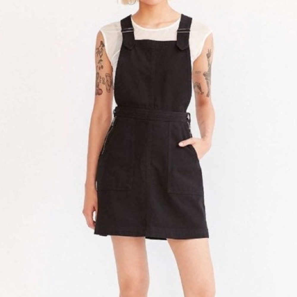 Black overall mini dress